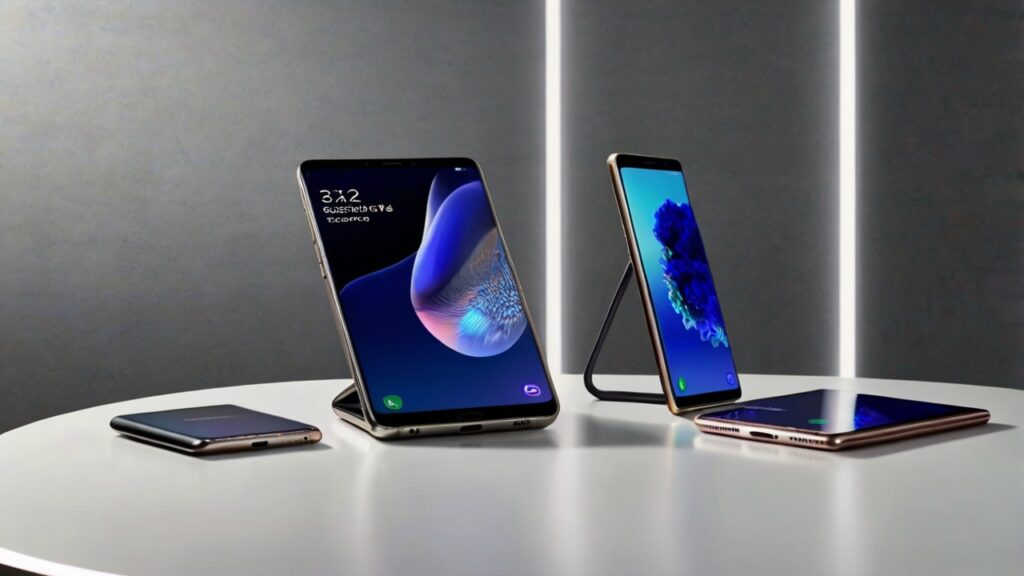 Samsung: The Leader In Android Innovation 2 High-resolution stock image of a group of the latest Samsung smartphones, including Galaxy S Ultra, Z Fold, and Z Flip models, displayed in an elegant arrangement on a reflective surface with a clean, tech-inspired background — showcasing premium design and advanced features, reinforcing Samsung: The Leader in Android Innovation.