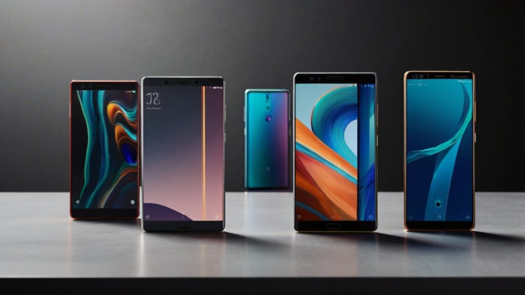 A visually striking 8K stock image showcasing a group of premium Android smartphones displayed on a reflective surface, highlighting advanced multi-lens camera setups, sleek modern designs, and vibrant screens from brands like Samsung, Google Pixel, OnePlus, Xiaomi, and Sony—perfectly representing the theme Travel Enthusiasts: Android Phones With The Best Camera Features without any human presence, ideal for showcasing top mobile photography options for travelers.