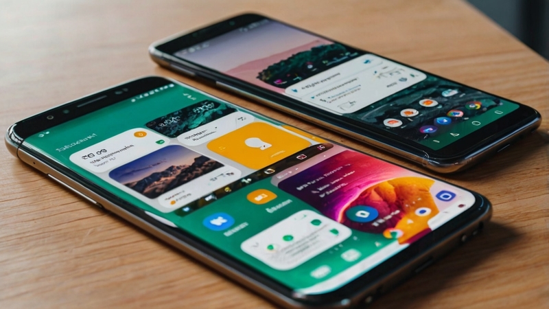"A high-resolution 8K stock image showcasing a variety of sleek Android smartphones arranged together on a clean surface, each displaying different health and fitness applications. Designed for a technology and wellness theme without any human presence. Perfect visual representation for the article titled 'Health and Fitness Buffs: Top Android Apps for a Healthier Lifestyle', highlighting the best Android apps that support a healthier, more active lifestyle using smart mobile tools."