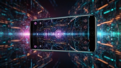 "AI-powered Camera Features In Smartphones visualized in an 8K futuristic concept image showing advanced camera modules with holographic overlays, neural network patterns, abstract technology waves, and illuminated smartphone edges in a premium modern digital aesthetic without living things."