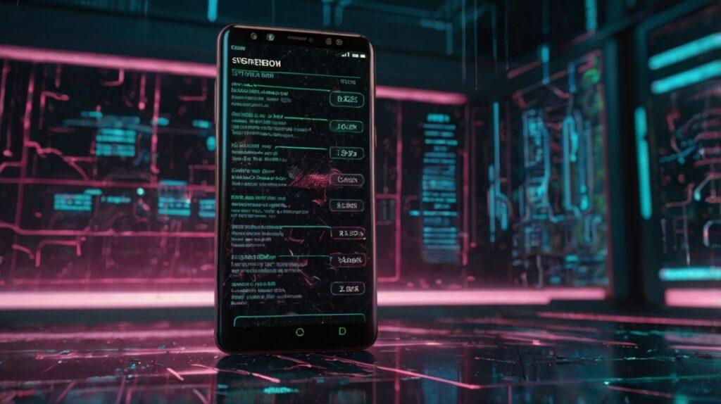 "Android Phone Updates Failed To Install error screen in 8K resolution, futuristic digital smartphone interface with warning message, system update failure, abstract glitch effects, modern UI background, no living things, ultra-detailed technology concept illustration."