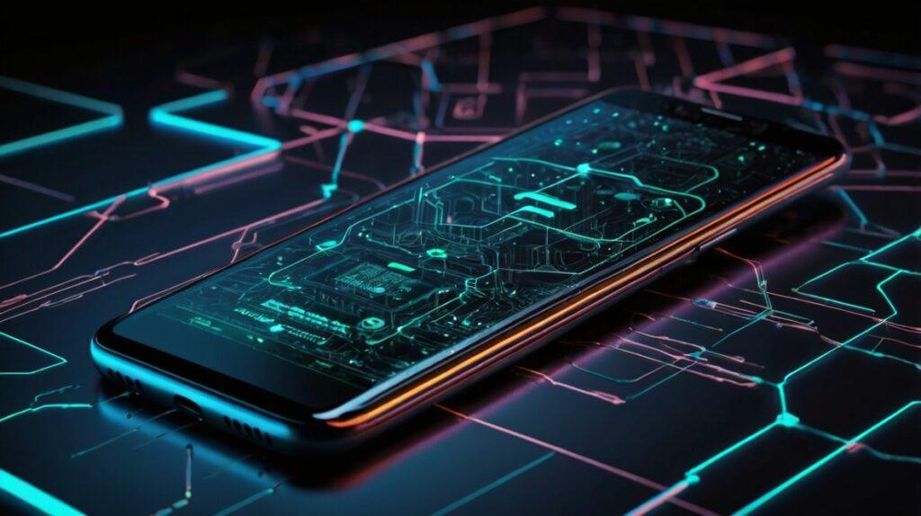 Android Phone Unable To Connect To Wi-Fi illustrated in 8K resolution showing a smartphone screen with a Wi-Fi error signal, futuristic digital background, glowing connectivity icons, high-tech theme, no living things, concept of Android phone Wi-Fi troubleshooting and connection issues.