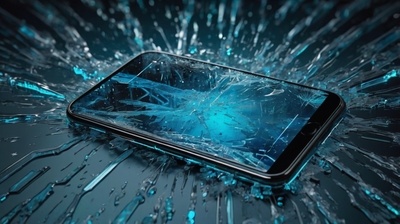 "8K resolution image showing a Screen Not Responding on Android Device with glitch effects, static distortion, and futuristic digital interface elements, no living things."