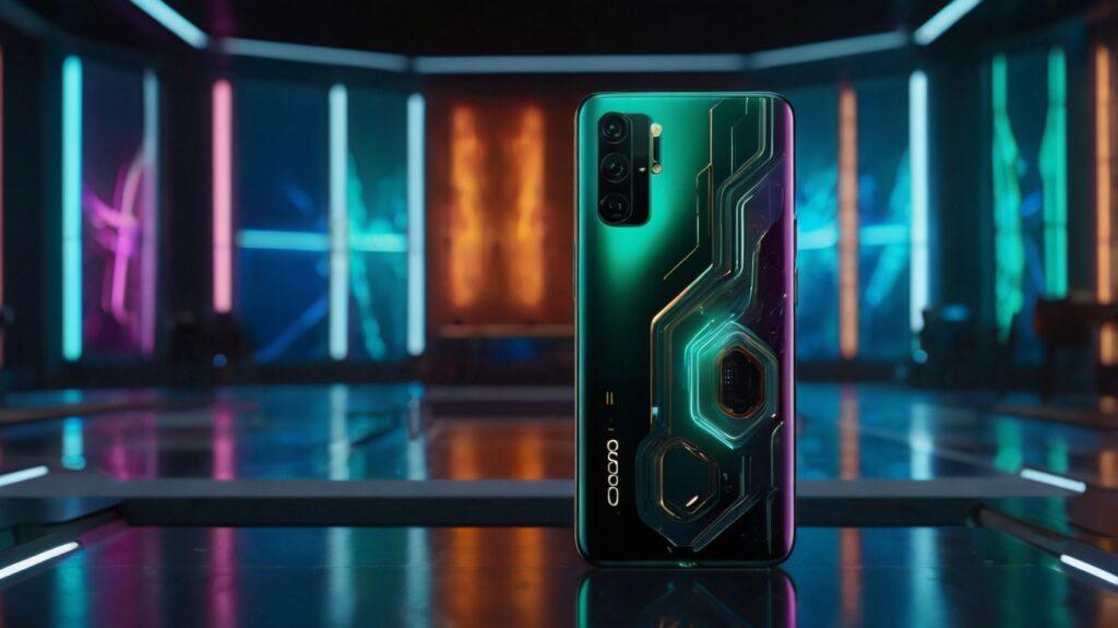 Oppo pioneering camera technology in smartphones with advanced lenses and periscope zoom design in futuristic 8K resolution image