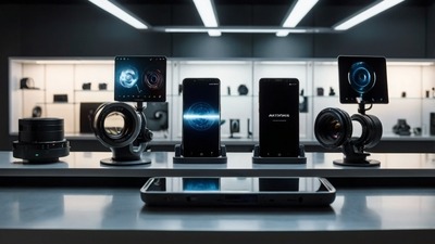 "Android Phones With The Best Camera Features in 2025 – Ultra-detailed 8K futuristic smartphone photography setup showcasing premium Android devices with advanced lenses, cutting-edge mobile photography equipment, and sleek design – no living things included."