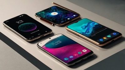 "8K ultra-detailed flat-lay image of the best Android phones under $300 in 2023, featuring a futuristic smartphone showcase with glowing accents, sleek design, modern technology setup, premium visuals, affordable Android devices, budget-friendly smartphones, no living things, professional product photography style, showcasing mobile phones with elegant backgrounds and cutting-edge aesthetics."