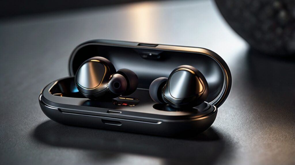 "8K stock photography of the best wireless earbuds for Android users in 2023, premium wireless earbuds displayed with an Android smartphone, wireless charging pad, and tech accessories on a modern desk setup with futuristic lighting and minimalist design, emphasizing Android compatibility, superior sound quality, and advanced technology."