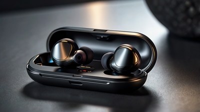 "8K stock photography of the best wireless earbuds for Android users in 2023, premium wireless earbuds displayed with an Android smartphone, wireless charging pad, and tech accessories on a modern desk setup with futuristic lighting and minimalist design, emphasizing Android compatibility, superior sound quality, and advanced technology."