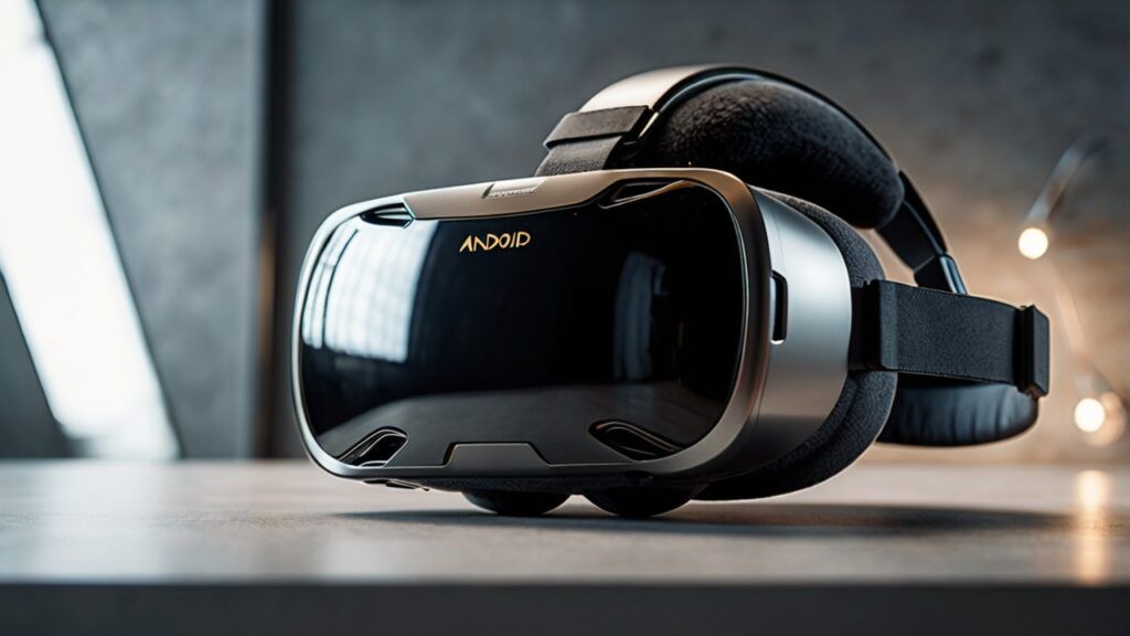 The Best VR Headsets Compatible With Android Phones in 8K ultra realistic stock photography, showcasing premium Android VR headset design, futuristic lighting, modern minimalist background, detailed textures, professional product shot without any living things, ideal for technology and mobile virtual reality presentations.