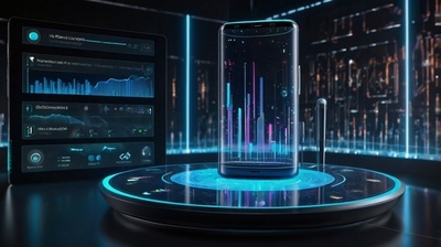 "8K futuristic abstract visualization showcasing voice assistant advancements in Android smartphones with holographic sound waves, glowing AI interface, digital microphone icons, futuristic smart commands, and sleek Android phone outline in a high-tech digital environment, no living things."