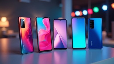 "Android Phone Reviews showcasing cutting-edge smartphone design, futuristic neon-lit desk setup, 8K ultra-high-resolution stock photography, sleek metallic frame, crystal-clear display, premium Android device aesthetics for tech enthusiasts and reviewers"
