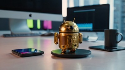 "Droid Crafted showcasing an 8K stock image of a futuristic technology workspace with neatly arranged Android smartphones, gadgets, and tech accessories. No living things, professional studio lighting, photorealistic details, minimalistic and vibrant composition, perfect for high-resolution tech blogs, product showcases, and online reviews. The image highlights modern mobile devices and sleek digital tools in a clean, organized setup, emphasizing cutting-edge Android technology."